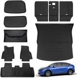 powoq Fit Tesla Model Y Trunk Mat Floor Mats Cargo Mat Cargo Liner Floor Liner Trunk Liner for 2020 2021 2022 Tesla Model Y 5-Seater Accessories (Four Trunk Mats + Floor Mats)