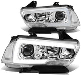 DNA Motoring HL-LB-DCH11-CH-CL1-A Chrome Housing Projector Headlights With LED Day Running Light Bar For 11-14 Charger