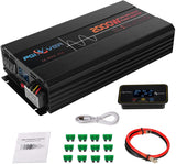 2000W Power Inverter, Pure Sine Wave Car Inverter DC 12V to AC 120V with Wireless Remote Control, LCD Digital Display Power Converter with Triple AC Outlets 1 USB Port for Travel/Camping/Power Outage