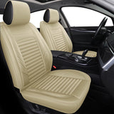 LEIOIAIY Car Seat Cover Front Set Beige Leather Car Seat Covers Auto Cushion Covers Universal Fit for Cars SUV Automotive Interior Accessories (2-Pcs Full Set, Beige)
