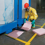 New Pig Hazmat Mat Pad, 14 oz Absorbency Per Pad, Absorbs Hazardous Chemicals - Acids, Bases & Unknowns, Lightweight, 20" x 15", Pink (200 Pads), MAT302