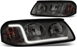 DNA Motoring HL-LB-CI00-BK-AM Black Amber Headlights With LED Day Running Light Bar Replacement For 00-05 Impala
