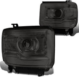 DNA Motoring HL-OH-GMCS14-SM-AM Smoke Lens Amber Side Projector Headlights Replacement For 14-17 Sierra