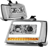 DNA Motoring HL-HPL-CSA07-CH-CL1 Chrome Sequential Signal LED DRL Projector Headlights Replacement For 07-13 Avalanche