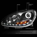 DNA Motoring HL-HPL-LED-W22000-BK Black Projector Headlights With LED Halo Strip Replacement For W220 S-Class