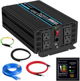 Novopal Power Inverter Pure Sine Wave-1500 Watt 12V DC to 110V/120V AC Converter- 4 AC Outlets Car Inverter with One USB Port-16.4Ft Remote Control and Two Cooling Fans-Peak Power 3000 Watt