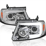 Spec-D Tuning Sequential LED Light Bar Signal Chrome Housing Clear Lens Projector Headlights Compatible with Ford F150 2004-2008, 06-08 Lincoln Mark LT, L+R Pair Head Light Lamp Assembly