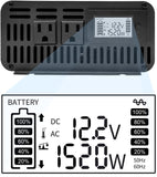 DATOUBOSS Pure Sine Wave Inverter 1500W Power Inverter 3000W Peak DC 12V to 110V AC Car Converter Dual AC Outlets Truck/RV Inverter with Remote Control & LCD Display(1500W 12 -110V)
