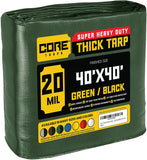 Core Tarps Extreme Heavy Duty 20 Mil Tarp Cover, Waterproof, UV Resistant, Rip and Tear Proof, Poly Tarpaulin with Reinforced Edges for Roof, Camping, Patio, Pool , Boat (Green/Black 40′ X 40′)