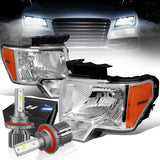 DNA Motoring HL-OH-F1509-BK-AM Pair of Black Amber Headlights Replacement Compatible with 09-14 F-150