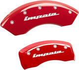 MGP Caliper Covers 14223SIMPRD 'Impala' Engraved Caliper Cover with Red Powder Coat Finish and Silver Characters, (Set of 4)
