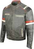 Men's Vintage Cafe Racer Motorcycle Distressed Leather Armor Biker Jacket XL