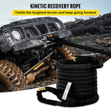 VEVOR 1-1/4 x 31.5' Recovery Tow Rope, 52,300 lbs, Heavy Duty Nylon Double Braided Kinetic Energy Rope w/ Loops and Protective Sleeves, for Truck Off-Road Vehicle ATV UTV, Carry Bag Included, Black