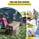 VEVOR Pure Sine Wave Inverter, 2000 Watt Power Inverter, DC 12V to AC 110V Car Inverter, with LCD Display 5V USB Port AC Outlets (GFCI) Power Converter for Car, RV Truck, Solar System, Travel Camping