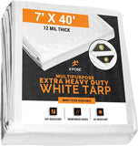 Heavy Duty White Poly Tarp 20' x 30' Multipurpose Protective Cover - Durable, Waterproof, Weather Proof, Rip and Tear Resistant - Extra Thick 12 Mil Polyethylene - by Xpose Safety