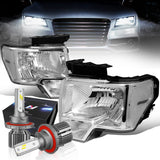 DNA Motoring HL-OH-F1509-BK-AM Pair of Black Amber Headlights Replacement Compatible with 09-14 F-150