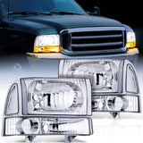 Nilight Headlight Assembly Replacement 1999 2000 2001 2002 2003 2004 F250 F350 F450 F550 Super Duty Black Housing Amber Corner Clear Lens,Headlights Assembly,4 Pack