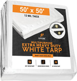 Heavy Duty White Poly Tarp 20' x 30' Multipurpose Protective Cover - Durable, Waterproof, Weather Proof, Rip and Tear Resistant - Extra Thick 12 Mil Polyethylene - by Xpose Safety