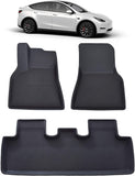 LDCRS Tesla Model Y Floor Mats 2022 2021 - All Weather Floor Mats - Premium 3D Waterproof Car Mats Without Logo - Heavy Duty Non Slip Floor Liners - Set of 3 (1st & 2nd Row)