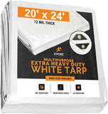 Heavy Duty White Poly Tarp 20' x 30' Multipurpose Protective Cover - Durable, Waterproof, Weather Proof, Rip and Tear Resistant - Extra Thick 12 Mil Polyethylene - by Xpose Safety