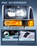 Nilight Headlight Assembly Replacement 1999 2000 2001 2002 2003 2004 F250 F350 F450 F550 Super Duty Black Housing Amber Corner Clear Lens,Headlights Assembly,4 Pack