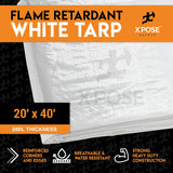 Fire Retardant Tarp - 8 Mil Thick Heavy Duty Tarp with Grommets and Reinforced Corners - 20' x 40' Fireproof White Tarp for Construction Sites Requiring Outdoor Tarpaulin - Scaffold Tarp
