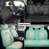 Zrona03 Leather Car Seat Covers for 5 Passenger Cars, Faux Leatherette Automotive Vehicle Cushions Covers, SUV Universal Fit Set for Auto Interior Accessories (Tiffany Blue & White)