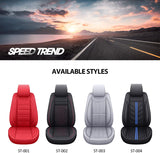 SPEED TREND Leather Car Seat Covers, Premium PU Leather & Universal Fit for Auto Interior Accessories, Automotive Vehicle Cushion Cover for Most Cars SUVs Trucks (ST-004 Front Pair, Black&RED)