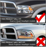 DNA Motoring HL-OH-DR09QUA-BK-AM Black Amber Headlights Compatible with 10-18 Ram 1500-5500,Fit Dual or Quad Headlight Models