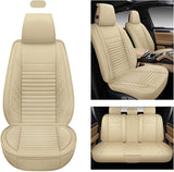 AOOG Leather Car Seat Covers, Leatherette Automotive Seat Covers for Cars SUV Pick-up Truck, Non-Slip Vehicle Car Seat Covers Universal Fit Set for Auto Interior Accessories, Full Set, Beige