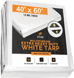 Heavy Duty White Poly Tarp 20' x 30' Multipurpose Protective Cover - Durable, Waterproof, Weather Proof, Rip and Tear Resistant - Extra Thick 12 Mil Polyethylene - by Xpose Safety