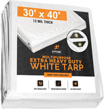 Heavy Duty White Poly Tarp 20' x 30' Multipurpose Protective Cover - Durable, Waterproof, Weather Proof, Rip and Tear Resistant - Extra Thick 12 Mil Polyethylene - by Xpose Safety