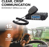 Midland MicroMobile Farm Tractor Bundle - MicroMobile 15 Watt GMRS Two-Way Radio with Mirror Mount, Antenna Cable and 3dB Gain Antenna