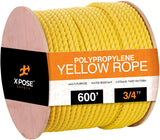 600 ft Twisted Polypropylene Rope - 3/4" - Yellow Floating Poly Pro Cord - Reduced Slip, Easy Knot, Flexible - by Xpose Safety