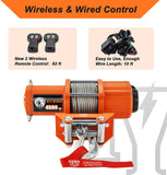 TYT 12V Electric 4500 lb ATV/UTV Winch Kit, Off-Road Waterproof Steel Cable Winch for Towing UTV/ATV Trailer Car, Complete Winch Kit with 2 Wireless Remote and Wired Handle