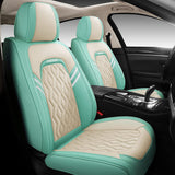 Zrona03 Leather Car Seat Covers for 5 Passenger Cars, Faux Leatherette Automotive Vehicle Cushions Covers, SUV Universal Fit Set for Auto Interior Accessories (Tiffany Blue & White)