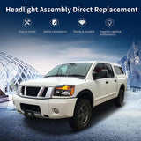 AUTOSAVER88 Headlight Assembly Compatible with 2004-2015 Titan / 2005-2007 Armada Black Housing with Amber Reflector(Driver and Passenger Side)