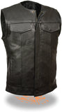 Milwaukee Leather SOA Men's Black Leather Motorcycle Vest Zipper & Snap Closure w/ Gun Pockets LKM3711
