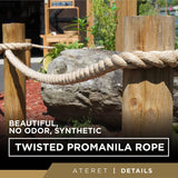 ATERET Twisted ProManila Rope Cordage I UnManila 3 Strand Synthetic Polypropylene Rope I 1 1/2 inch x 100 feet I Multipurpose, Lightweight, Weather-Resistant Cord for Decor, Landscaping & DIY Projects