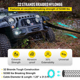 VEVOR 1-1/4 x 31.5' Recovery Tow Rope, 52,300 lbs, Heavy Duty Nylon Double Braided Kinetic Energy Rope w/ Loops and Protective Sleeves, for Truck Off-Road Vehicle ATV UTV, Carry Bag Included, Black