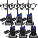 Retevis RT-5R Dual Band Two Way Radios Long Range, High Power 128CH 2 Way Radio, Flashlight 1400mAh Walkie Talkies for Adults with Earpiece (6 Pack)