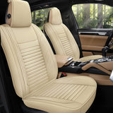 AOOG Leather Car Seat Covers, Leatherette Automotive Seat Covers for Cars SUV Pick-up Truck, Non-Slip Vehicle Car Seat Covers Universal Fit Set for Auto Interior Accessories, Full Set, Beige