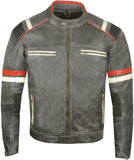 Men's Vintage Cafe Racer Motorcycle Distressed Leather Armor Biker Jacket XL