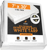 Heavy Duty White Poly Tarp 20' x 30' Multipurpose Protective Cover - Durable, Waterproof, Weather Proof, Rip and Tear Resistant - Extra Thick 12 Mil Polyethylene - by Xpose Safety
